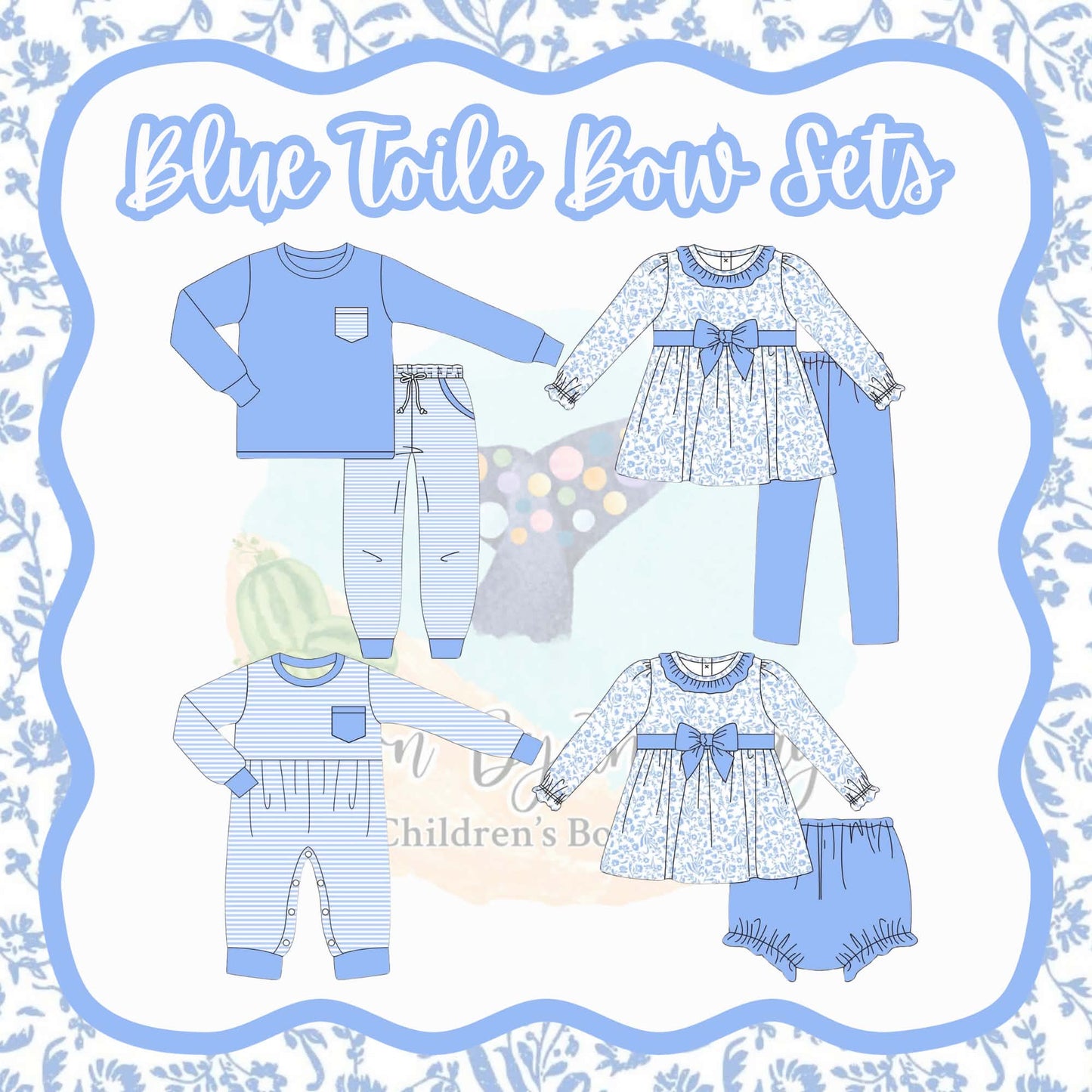 Winter Variety #5: Blue Toile & Bows