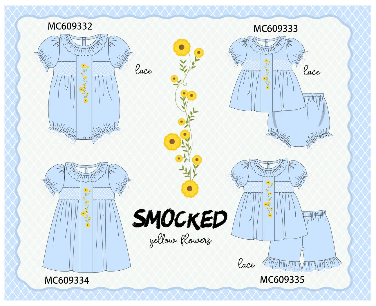 Labor Day SALE: Blue Smocked Flowers