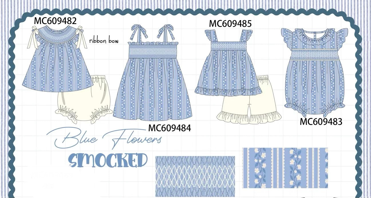 Labor Day SALE: Blue Smocked Flowers